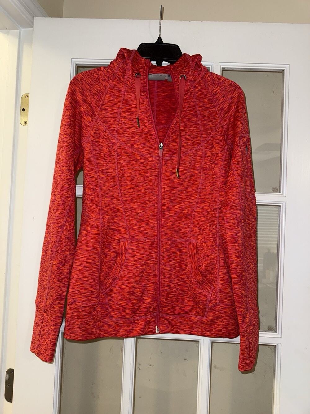 Athleta Home Team Jacket Womens Small Orange Space Dye Full Zip Hoodie Stretch